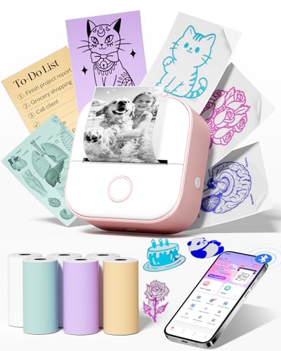 Image of Memoking Sticker Printer - Gifts for Teen Girls, T02 Printpod Portable AI Mini Printer Sticker Maker Bluetooth Pocket Photo Printer Instant Print for Study Note, Journal, Photos, DIY, Gift, 6 Rolls
