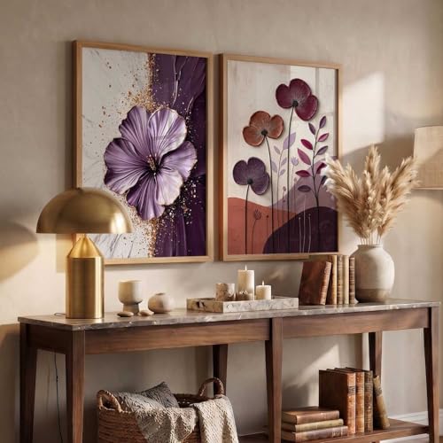 Image of kotart BLUE flower Art Wall Painting modern Home Decoration With Frame For Living Room Bed Room Hotel Wall Decor Digital Reprint Set of 2 (10X13 INCH)