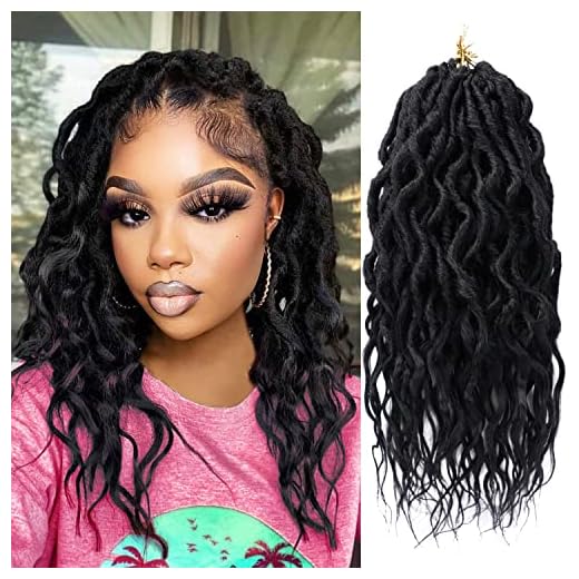 Faux Locs Crochet Hair 12 Inch 6 Packs Goddess Locs Crochet Hair for Women Soft Locs Pre Looped Crochet Braids with Wavy Curly Ends Boho Locs Synthetic Braids Extensions (12inch, 1B#)