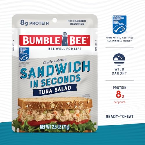 Image of Bumble Bee Sandwich in Seconds Tuna Salad, 2.5 oz Pouch - Ready to Eat - Wild Caught Tuna Packet - 8g Protein per Serving - Gluten Free