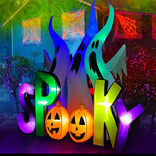 Seasonblow 8 Ft Halloween Inflatable Ghosts With Spooky Pumpkin Led Lighted Blow Up Decoration For Lawn Yard Garden Outdoor Holiday Decor #TOP3