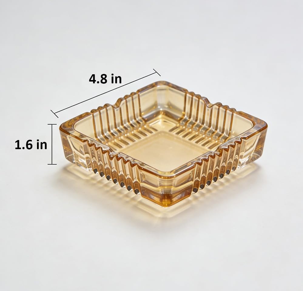 Glass Ashtray Cigarette Ash Holder Ash Tray for Patio Desktop Office Smokers Indoor or Outdoor Tabletop Home Office Décor (Amber, Medium)