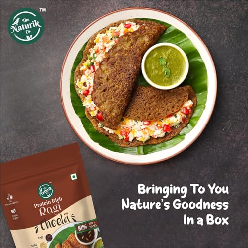 Image of The Naturik Co. Ragi Chilla Mix 40g (Pack of 12) - Protein-Rich, 100% Vegan | Healthy Breakfast Mix | Ready to Cook Cheela or Dosa Mix | As Seen On Shark Tank