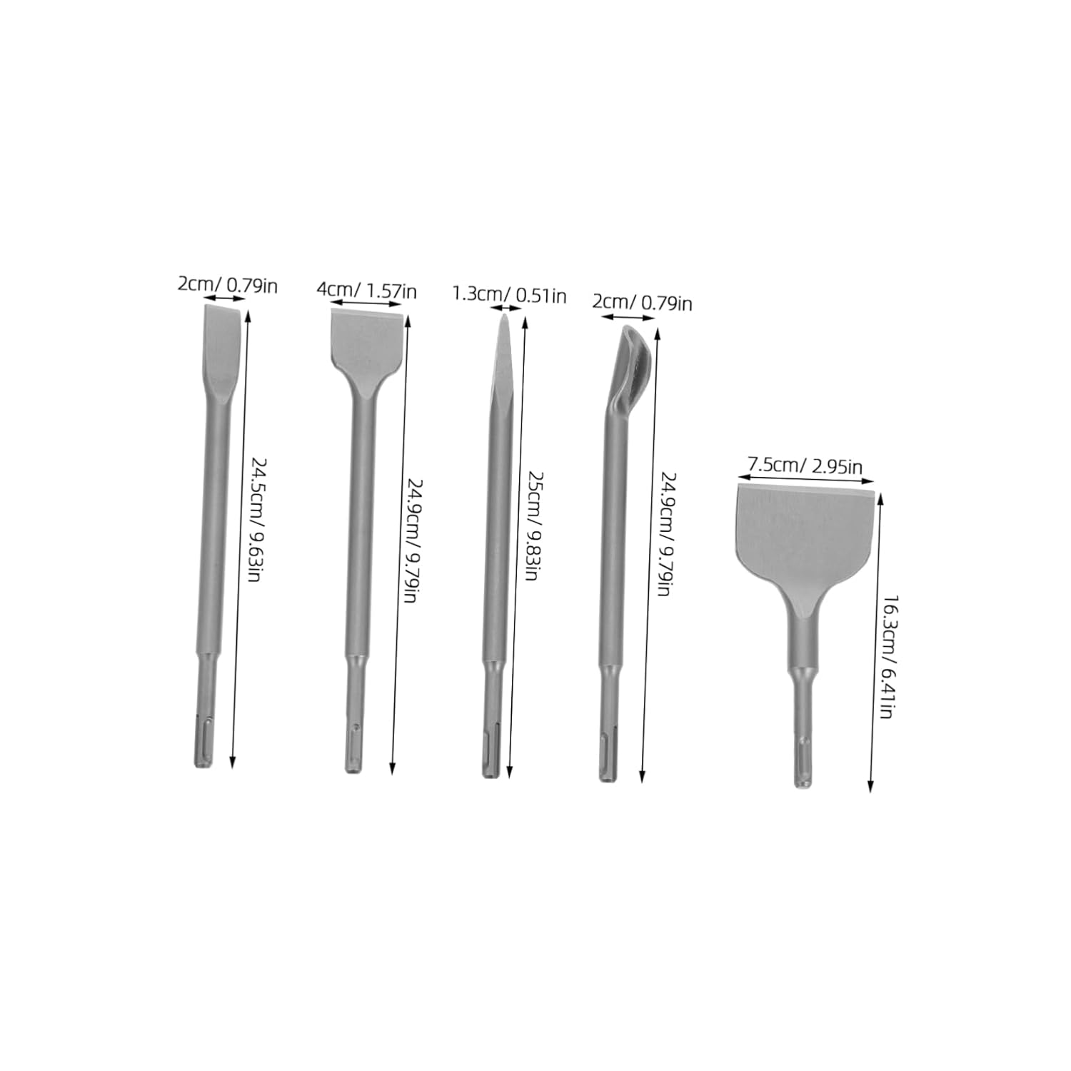 5pcs Chisel Masonry and Concrete Drilling Includes Tile Wide Flat Point and U-Shaped Chisels for Cement Brick and Stone Work