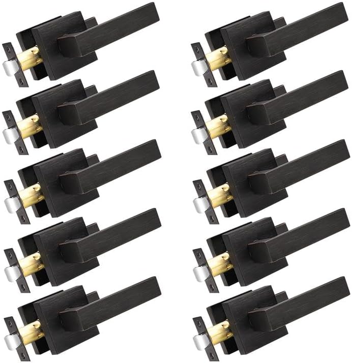 Probrico Oil Rubbed Bronze Door Levers Hallway and Closet Passage Function Door Handles Modern Style Square Leverset Interior Heavy Duty Non-Locking Hardware, 10 Pack