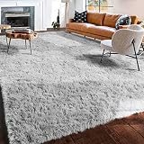 Light Gray Area Rug for Bedroom,4'X6',Fluffy Shag Rug for Living Room,Furry Carpet for Kids Room,Sha