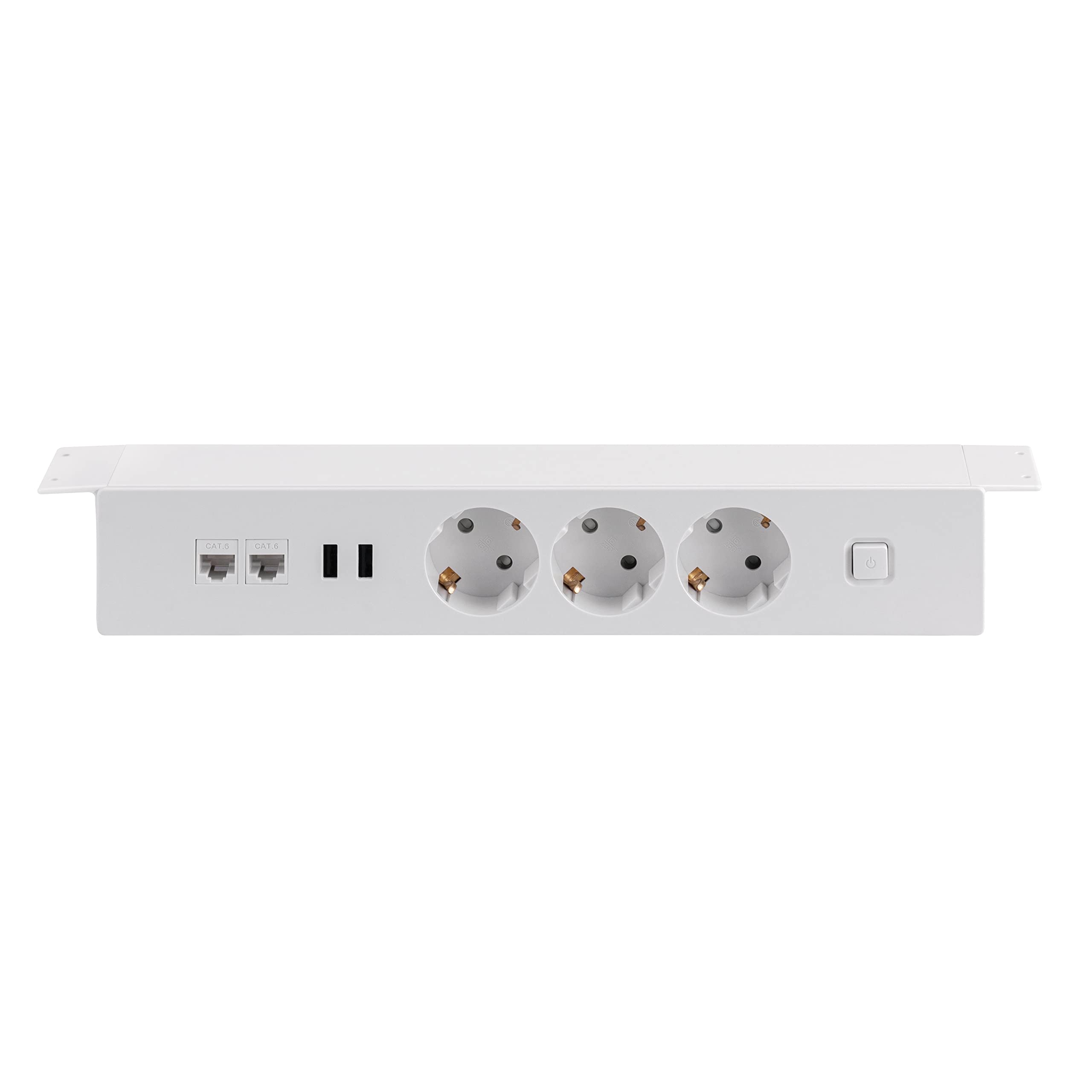 Aluminium Office Steckdosenleiste 3-Fach, USB-A, Internet CAT6 LAN