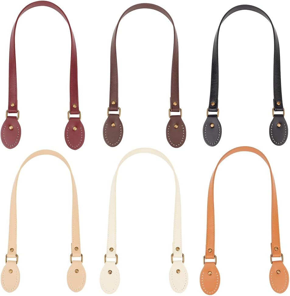 PH PandaHall 6 Colors Leather Bag Handles, 6pcs 26.3 Inch Leather Bag Straps Sew on Purse Handles Short Handbag Strap Replacement Handles for DIY Handbags Shoulder Bags Crochet Bags Tote Bag Making