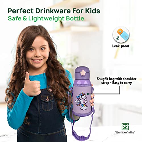 Image of The Indus Valley Pro-Hydro Vacuum Insulated Kids Sippy with 2 Lids | Food Grade Stainless Steel | Leak Proof | BPA Free (450 ml, Light Blue)