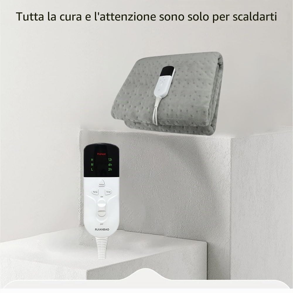Coperta termica,spegnimento automatico, 150 x 80 cm, display LED, protezione da surriscaldamento, coperta in pile, con timer di 12 ore e 3 livelli di calore, in lavatrice,Beige