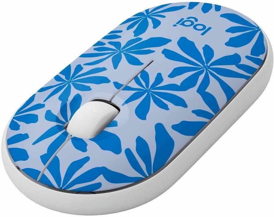 Logitech M340 Wireless Mouse with Limited Edition Prints, USB Receiver and Silent Clicks, Portable Wireless Mouse for Laptop, PC, Windows, Chrome, Surface – Blue Floral