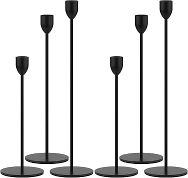 Ohtomber Black Taper Candle Holder - 6PCS Candlestick Holders, Candlesticks Centerpiece Wedding Table Decor, Fit Pillar 3/4" Thick Tapered & Led Candles