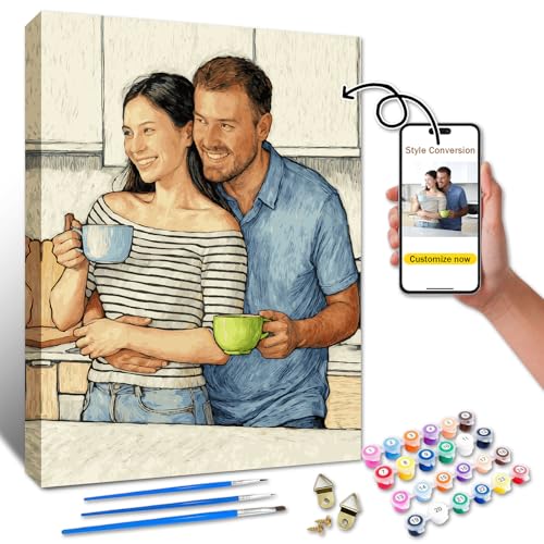 Image of Custom Paint by Numbers Kit for Adults Beginners Personalized Portrait Change Photo Style Oil Painting Art Kits Valentines Gift for Him Her Wall Decor Friends Family Lover (Hand-painted style)