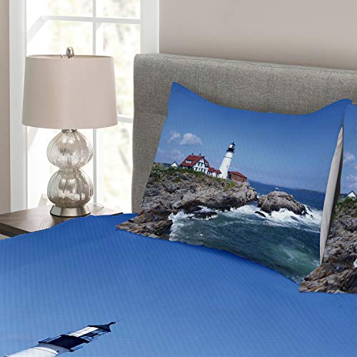 Ambesonne-Landscape-Bedspread-Marine-Themed-Photo-with-Lighthouse-on-Rocks-and-Wavy-Sea-Calm-Sky-Panorama-Decorative-Quilted-3-Piece-Coverlet-Set-with-2-Pillow-Shams-Queen-Size-Multicolor 51CDeF3krPL