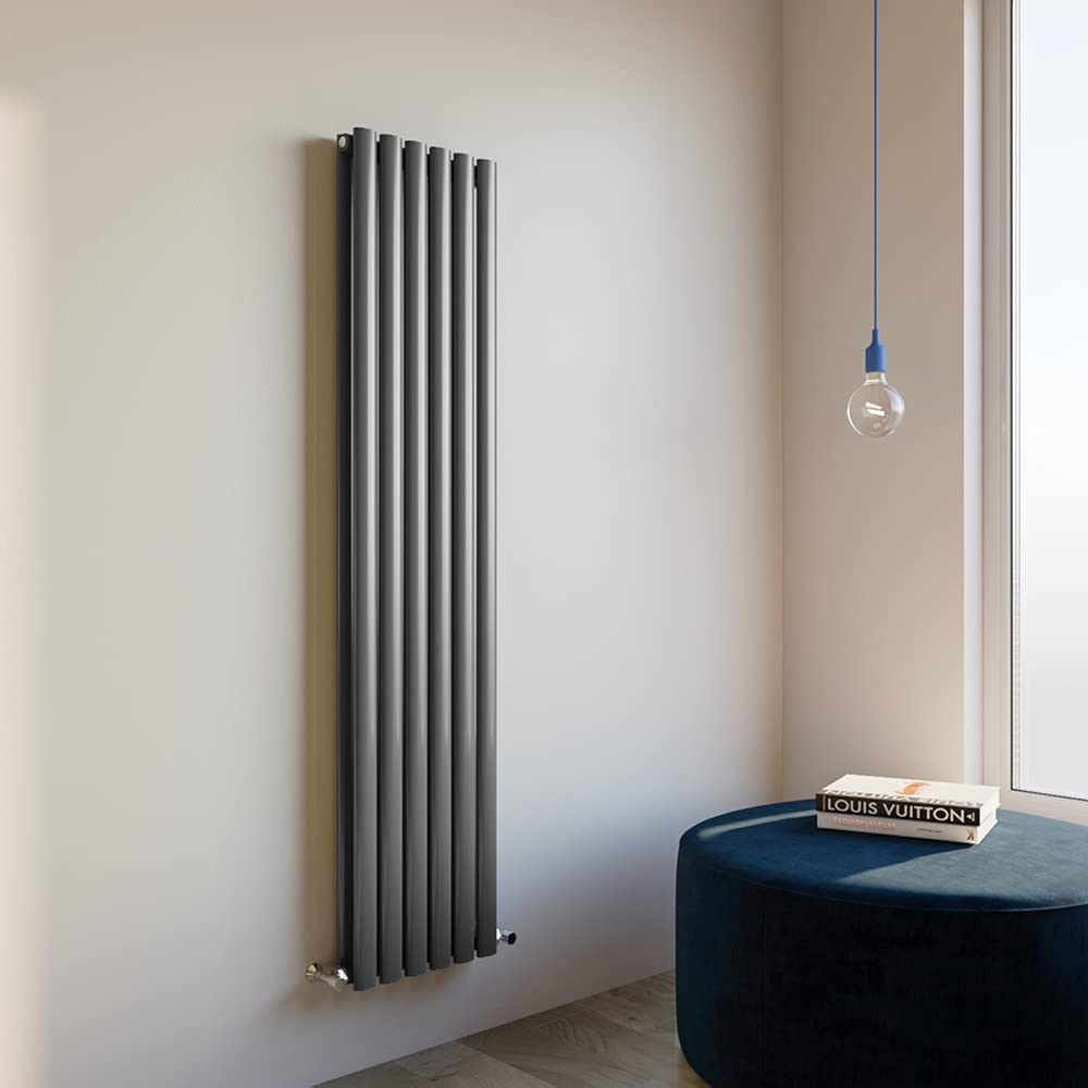 Huibathroom Anthracite Oval Column Radiator 1600X354mm Vertical Design Double Central Heating Rad