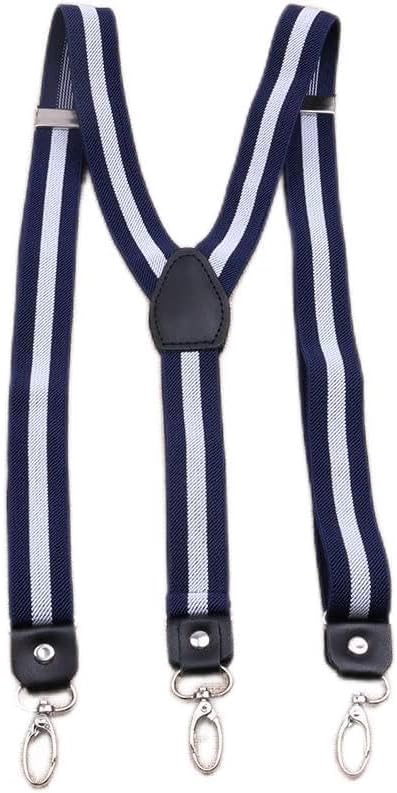 Patched Color Solid Buckle Easy Use Suspender Strap Braces Black Leather Cowhide