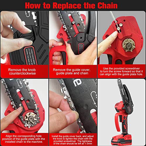 Akku Kettensäge 8 Zoll, Bamse Mini Kettensäge mit Akku Bürstenloser Motor mit 2 Akkus 2.0Ah, 2 Ketten, 10m/s Kette Geschwindigkeit Elektro Kettensäge für Baumzweige, Hof, Haushalt und Garten – Bild 6