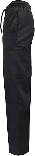 Miniatura 3 de Natural Uniforms Pantalones de chef clásicos holgados de 6 bolsillos, color negro, uniforme de trabajo de cocina