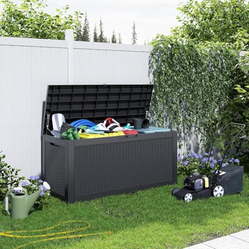 Patiozen 100 Gallon Resin Large Deck Box, Lockable Patio Outdoor Storage Box For Furniture, Garden Tools And Tools Storage, Waterproof Outside Storage Box thumb #3