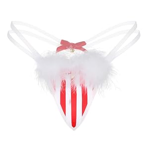 JanJean Womens Christmas Lingerie Underwear Feather Trim Bowknot Bell T-Back G-String Thongs
