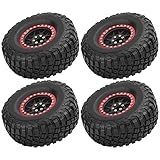 4PCS Beadlock Wheel Rims Rubber Tire, 1/10 RC Crawler Car Tires, Skid with y Wheel Hub, Grip Rubber Tires for, D90 RC Car (Black)