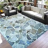 Rustic Stone Rock Outdoor Patio Rug for Balcony Deck Garden Camping Pool RV Floor Carpets 3D Visual Illusion Home Deco Machine Washable Non Slip Waterproof Lightweight Low Pile Outside Rugs 5x7