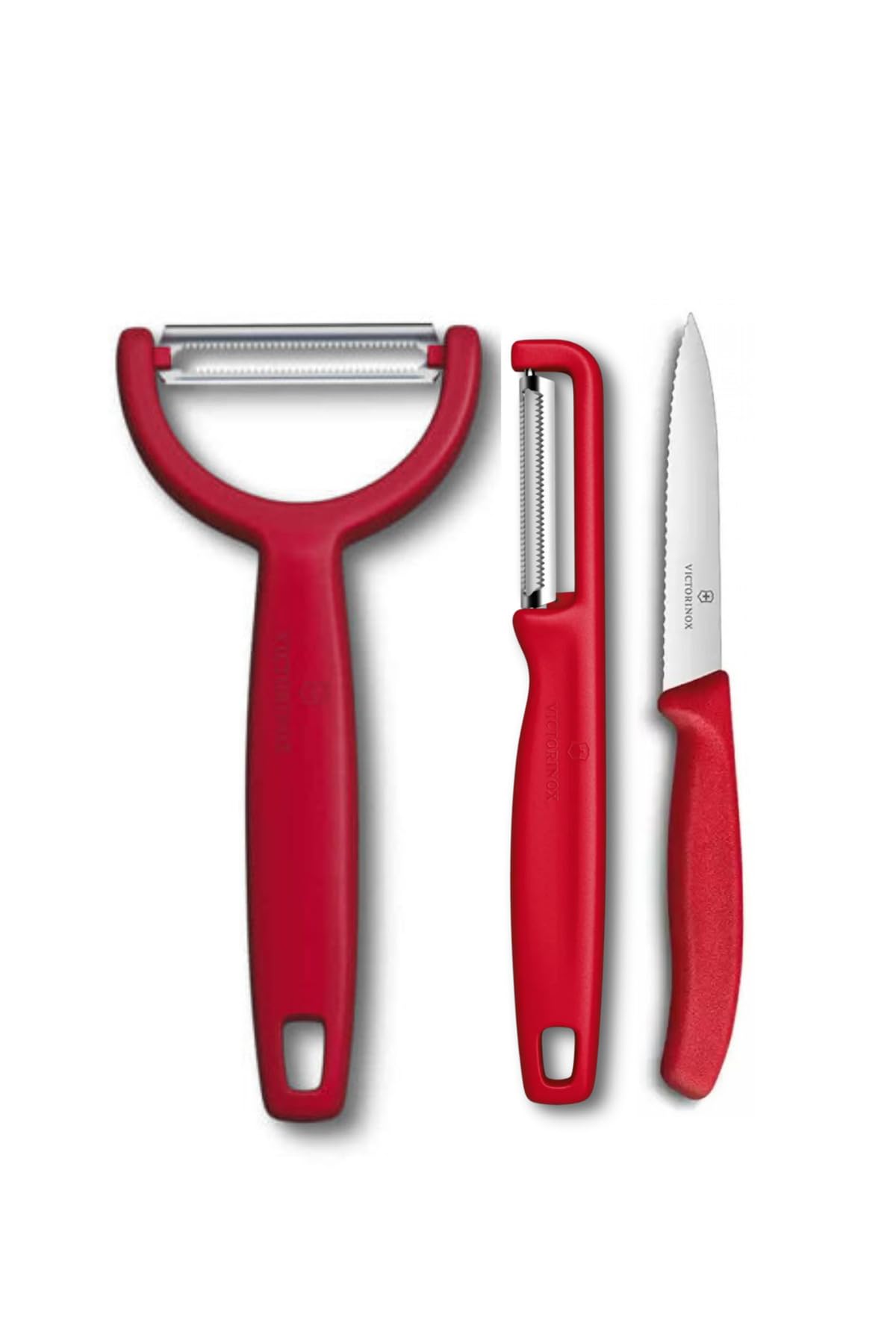 Victorinox 3'lü Sebze Soyacak Bıçak Seti, Fibrox Sap, Kırmızı