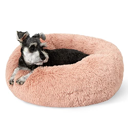Image of Bedsure Calming Dog Bed for Small Dogs - Donut Washable Small Pet Bed, 23 inches Anti-Slip Round Fluffy Plush Faux Fur Large Cat Bed, Fits up to 25 lbs Pets, Pink