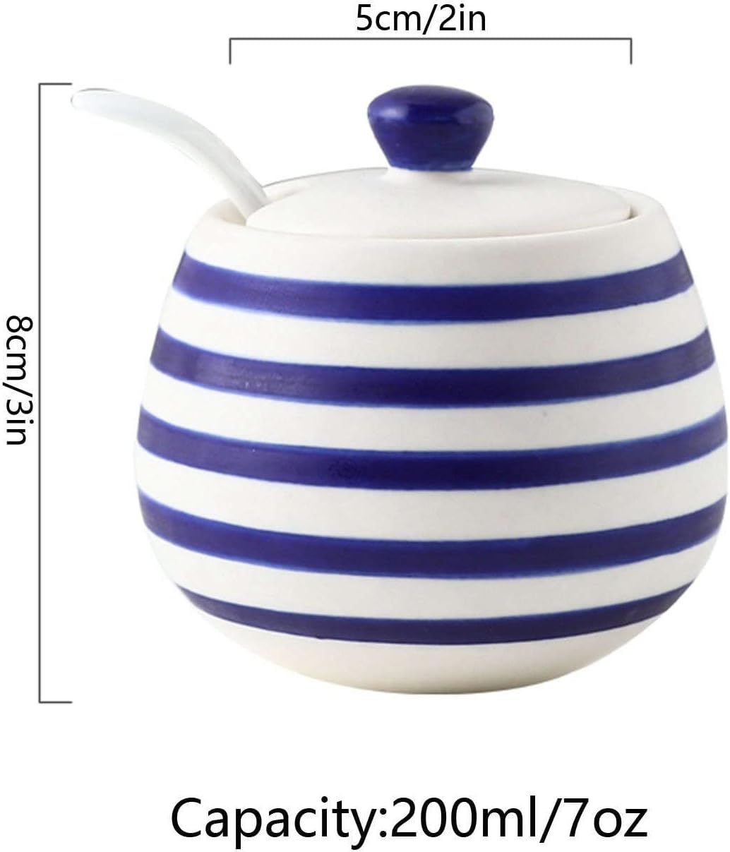 Sugar Bowl ,sugar pot, Sugar Bowl with Lid , Sugar Bowl with Lid and Spoon, Sugar Storage Jar, Sugar Pot, Sugar Container Spice Jar, Sugar Dispenser Serving for Sugar-Blue 2-2 Set of (Color : Blue 3,