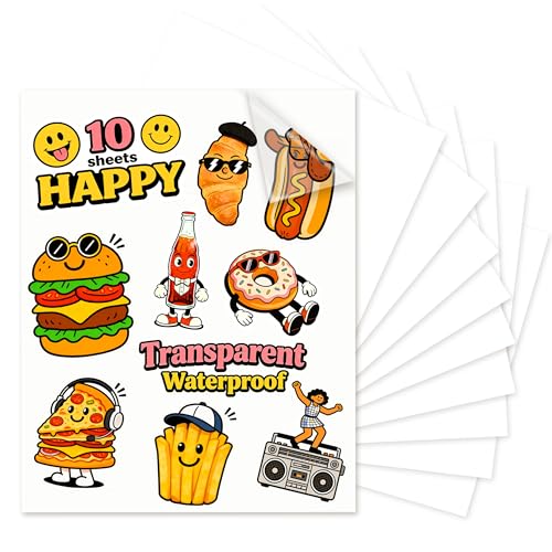 Joyclub Sublimation Sticker Paper, 10 Sheets 8.5x11 Glossy Transparent Waterproof Sticker Paper Vinyl for Sublimation Inkjet Printer and Heat Press, High Clarity for Mugs and Labels