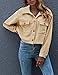 Gihuo Women's Fashion Cropped Shacket Button Down Corduroy Shacket Jackets Casual Plaid Long Sleeve Crop Shirts Jackets Tops (LightKhaki, X-Large)