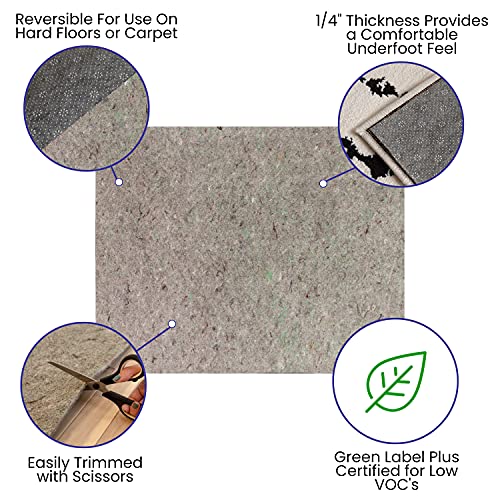 Flash Furniture Minnie Slide-Stop® Multi-Surface Reversible Non-Slip Cushion Rug Pad, 1/4" Thick, Floor Protection, For 8'X10' Area Rug, Gray #TOP2