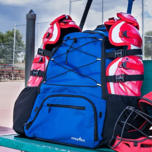 Athletico Dominator Baseball Backpack, Catchers Gear Adult Bag for 4 Bats, Large Bat & Equipment, Holds Chest Protector, Helmet, Gloves, Cleats - Blue by Athletico - Image 8