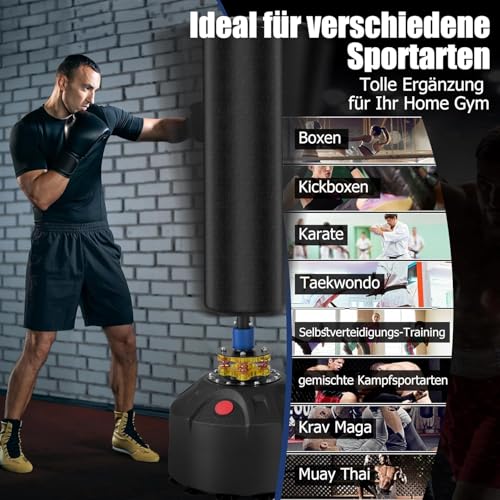 GYMAX Saco de Boxeo de Pie Adulto, 175 cm Saco Pesado de Kick Boxing con Soporte, Base de Ventosa, Guantes de Boxeo, Saco Boxeo Suelo para Adolescentes Adultos, para MMA Muay Thai Fitness - imagen 6