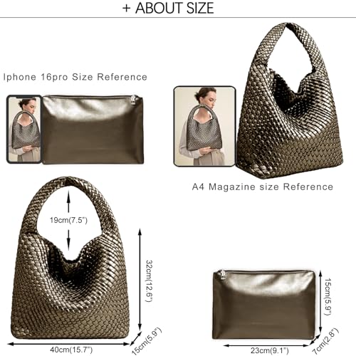Image of JINMANXUE Woven Tote Bag for Women, Fashion Hobo Handbag, Travel Top-handle Shoulder Bag, Beach Underarm Bag with Purse