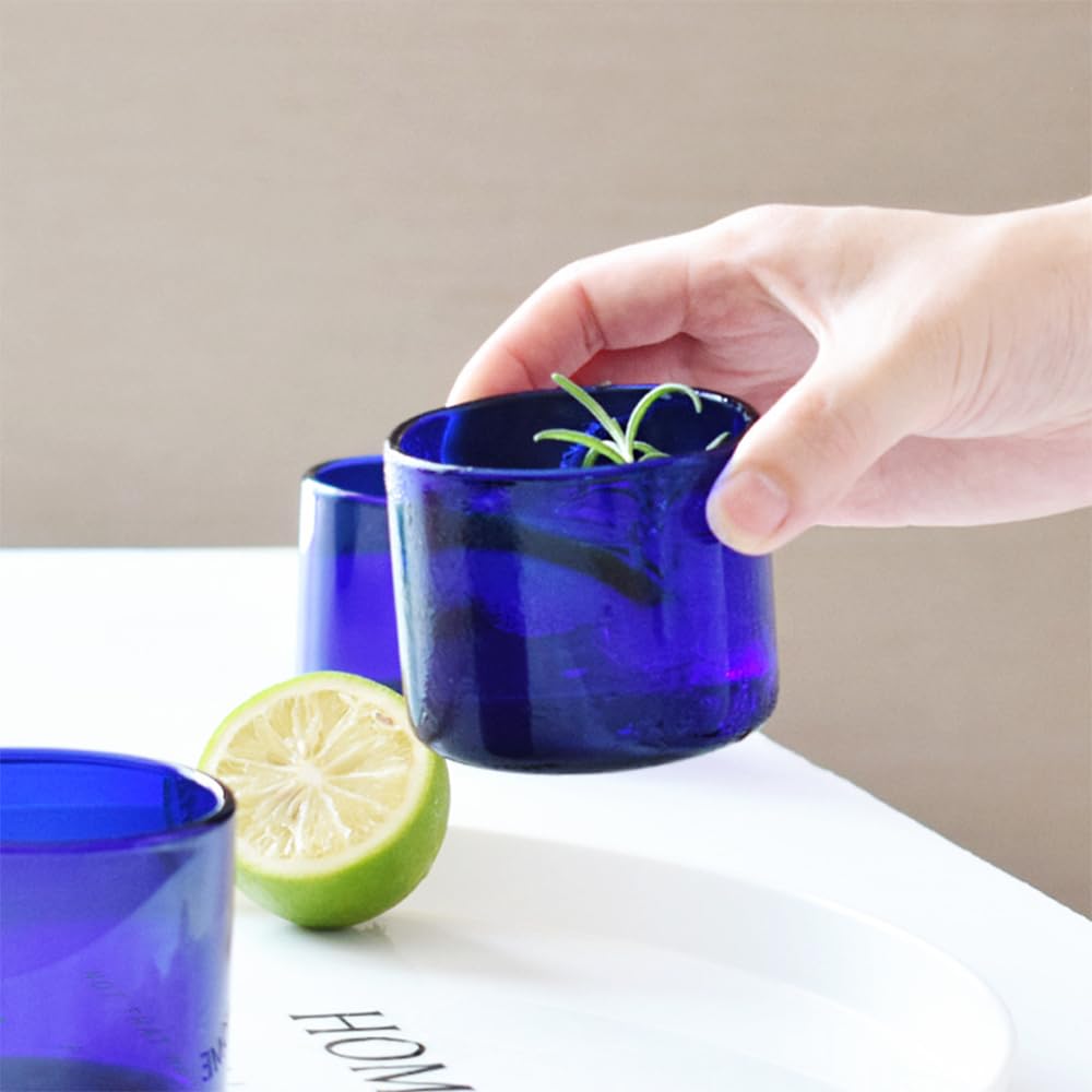 Sizikato 6pcs Blue Borosilicate Glass Dessert Cup, 5 Oz Custard Cup, Pudding Cup, Oven Safe