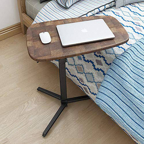 Stahlrohr Laptoptisch Klappbar mit Braunes MDF,Abschließbare Rollen, Höhenverstellbar, Drehbar,Pc Gaming Tisch für Lefties Sofa Beistelltisch Laptop