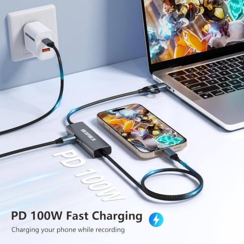 Image of 1080P 60FPS 2K@30Hz Capture Card, Type C to USB-A /C Video Capture Card USB 3.0 with 100W Power Delivery Ultra-Low Latency for Streaming, Recording, Gaming Compatible with Switch, iPad, Steam