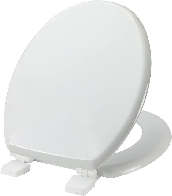 Angel Shield White Durable Comfortable Toilet Seat with Top Fixing Adjustable Plastic Hinges Wooden Material Antibacterial Toilet Seat for BathroomWhite-Plastic Hinge