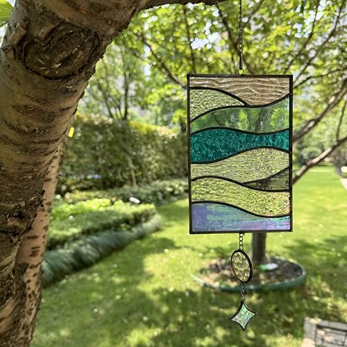 Reegii RG001 Stained Glass Window Hanging Handcrafted Suncatchers For Windows Hanging Decor Beautiful Wave Design Stained Glass Panels To Catch The Warmth Of Suns Reegii cover