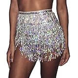 Bufenia Women's Belly Dance Hip Skirt Tassel Sequins Hip Scarf Strappy Wrap Rave Skirts Halloween Co