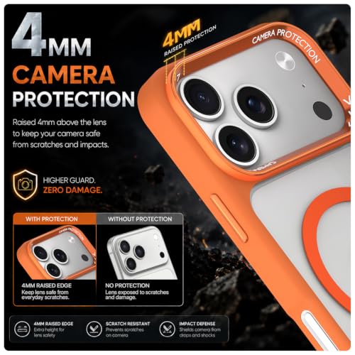 Image of Pikkme Back Cover for iPhone 17 Pro | Shockproof | Mag-Safe Compatible | Hard Transparent Back | Premium Raised Camera Protection | Bumper Case (Orange Mag-Safe)