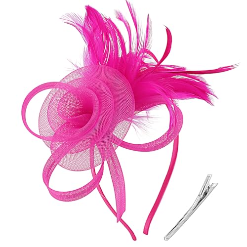 Image of DRESHOW Fascinators Hats for Women Tea Party Fascinator Hats Vintage 50s Headwear Cocktail Wedding Church Derby Hat