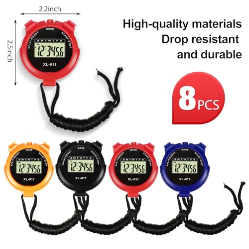 Weewooday 8 Pieces Sports Stopwatch Timer Multi Function Sport Digital Stopwatch Large Display with Date Time and Alarm Function Shockproof Waterproof for Swimming Running Training - Image 3