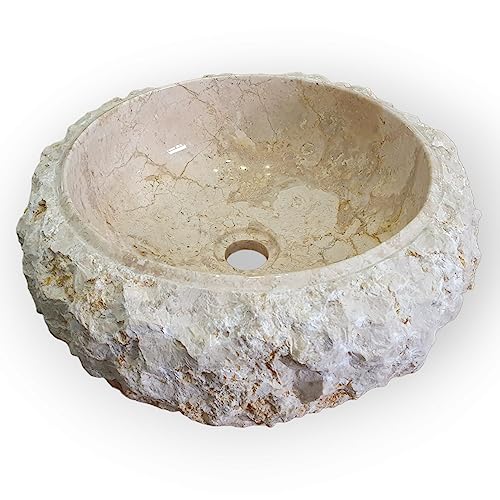 Lavabo de mármol con piedra de rotura, en 2 tamaños, lavabo independiente de mármol claro (30 cm de diámetro)