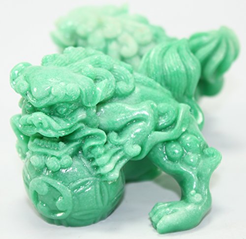 Feng Shui Pair of 2" Green Fu Foo Dogs Guardian Lion Wealth Protection Statue Figurine Paperweights Housewarming Congratulatory Gift