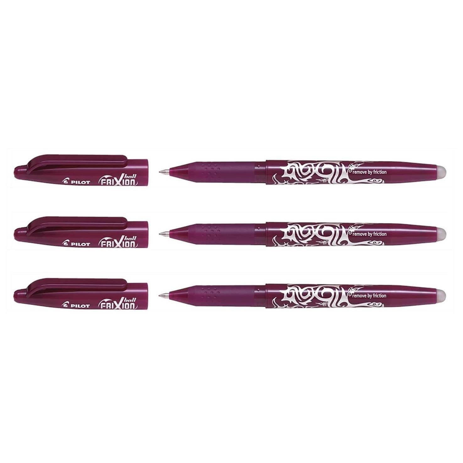 PILOT Frixion Ball 07 Erasable Rollerball Pens Medium Tip Burgundy Red Pack of 3