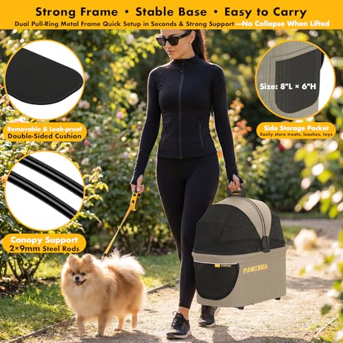 Image of PAWZIDEA 4-in-1 Pet Stroller with Detachable Carrier, Escape-Proof No-Zip Canopy, Lightweight Foldable Dog Stroller for Small Medium Dogs & Cats, Portable Travel Crate & Car Seat Combo, Storage Basket