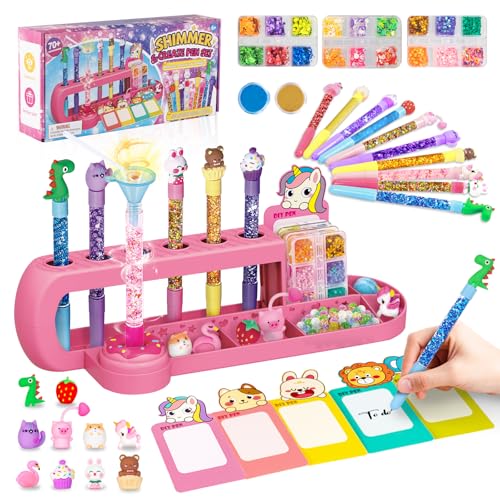 Thedttoy DIY Pen Making Kit with Cards 18 Glitter Beads Craft Kit for Kids Make Your Own Sparkly Pens DIY Studio Glitter Pen Creator Stationery Set Birthday Present for Girls Boys Age 6 7 8 9 10