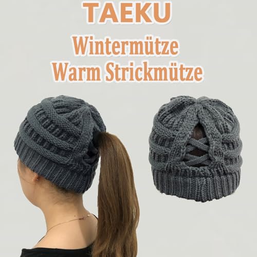 TMTGTS Weiche Brötchen WinterMütze Damen Pferdeschwanz Messy Bun Beanie Tail Knit Slouchy Hat Warme Stretch Zöpfen Loch Loop Slouch Strickmütze für Damen Mädchen Langen Haaren EIN Stücke(1#)